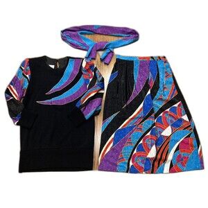 Anthony Sicari 3pc Sweater Top Silky Skirt & Scarf Womens 6 Retro Vintage USA